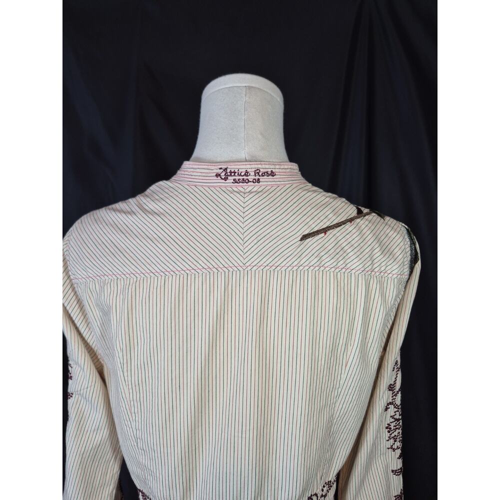 Johnny Was 3J Workshop Attico Rose Embroidery Pinstripe Shirt Cream Red Medium - Picture 11 of 14